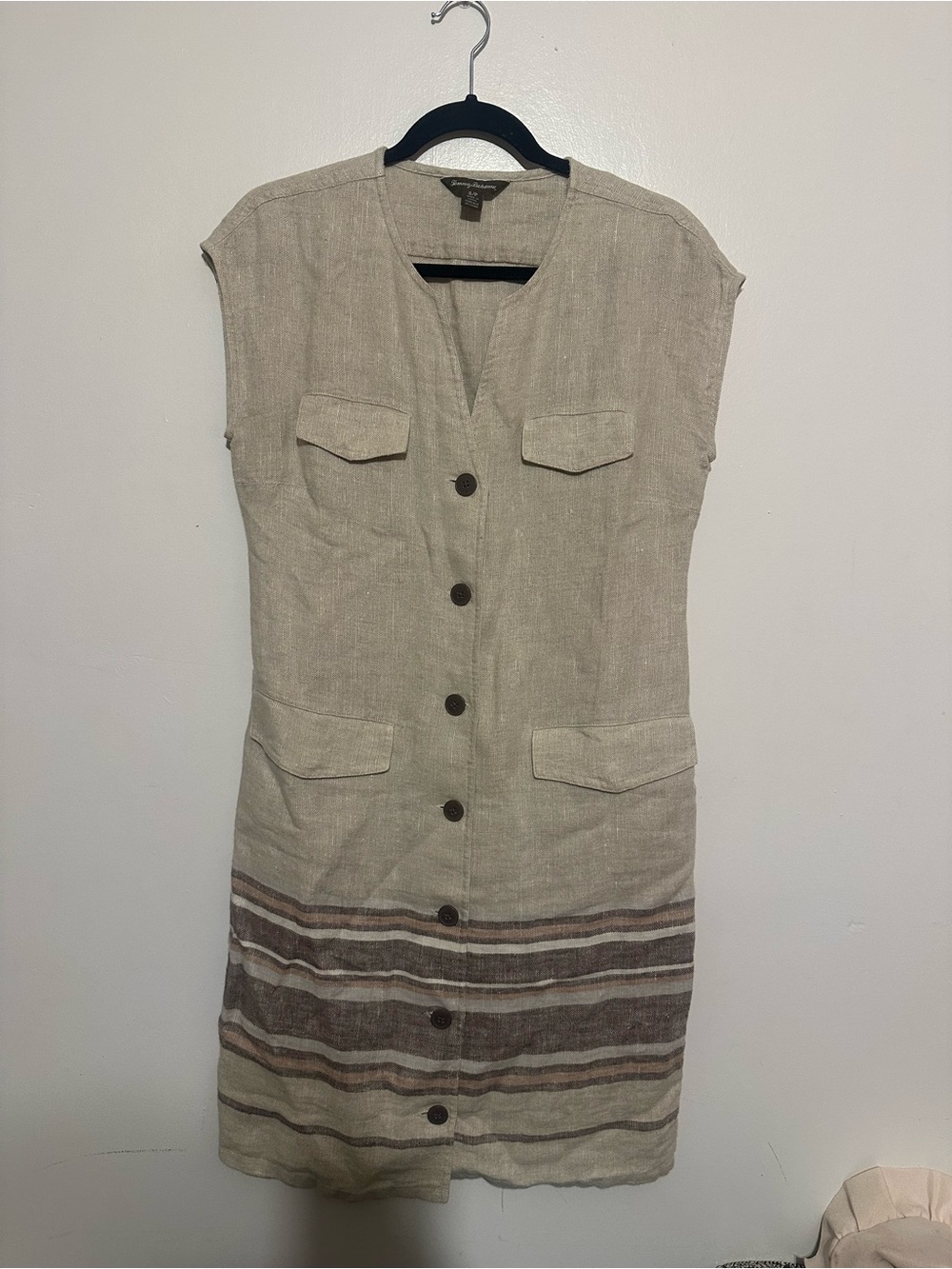 Tommy Bahama Linen Button-Front Shift Dress in Natural with Stripes